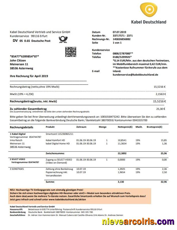 Germany TV Cabel utility bill